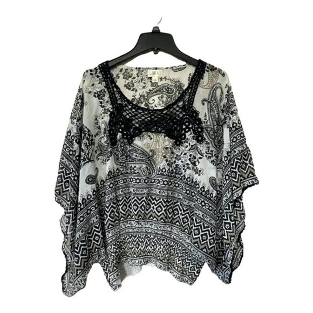 Bila Womens Paisley Oversized Boho Gathered Waist Kimono Blouse Top Size M